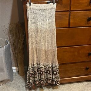 Free People Crochet Maxi Skirt in Cream and Brown